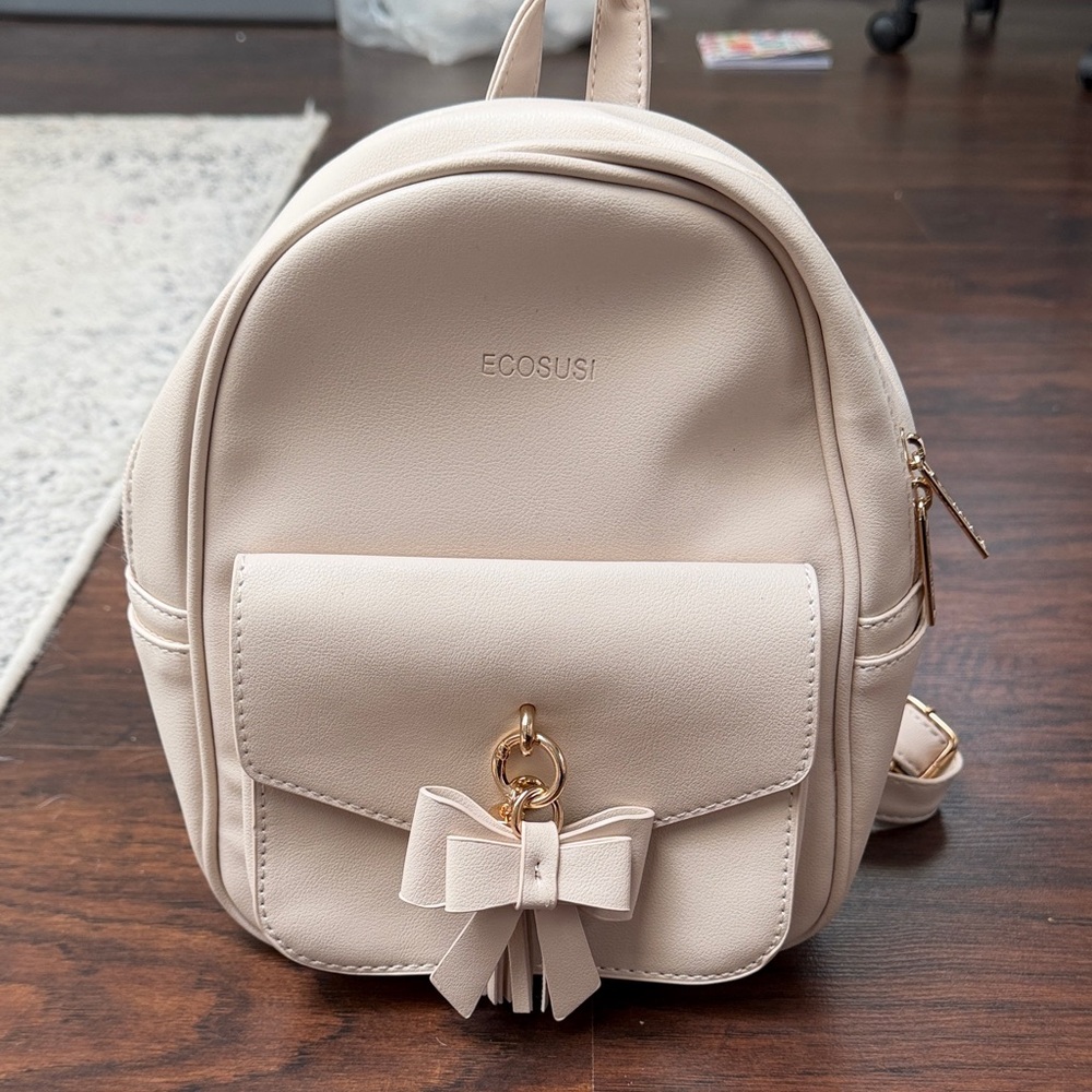 ECOSUSI Cream Mini Backpack with Bow and Tassel Accent
